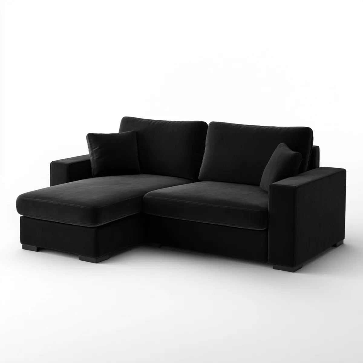 Ecksofa mit Recamiere Schwarz 200 x 145 x 85 cm Polyester-Samt L-Form