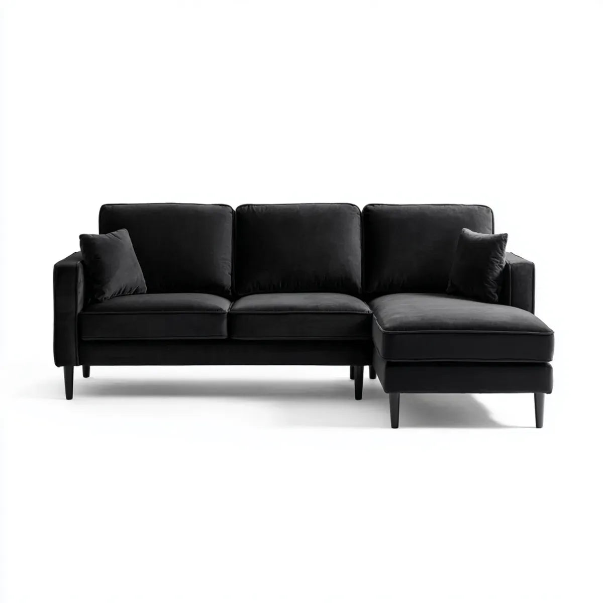 Ecksofa mit Recamiere rechts Schwarz 240 x 155 x 85 cm Polyester Samt
