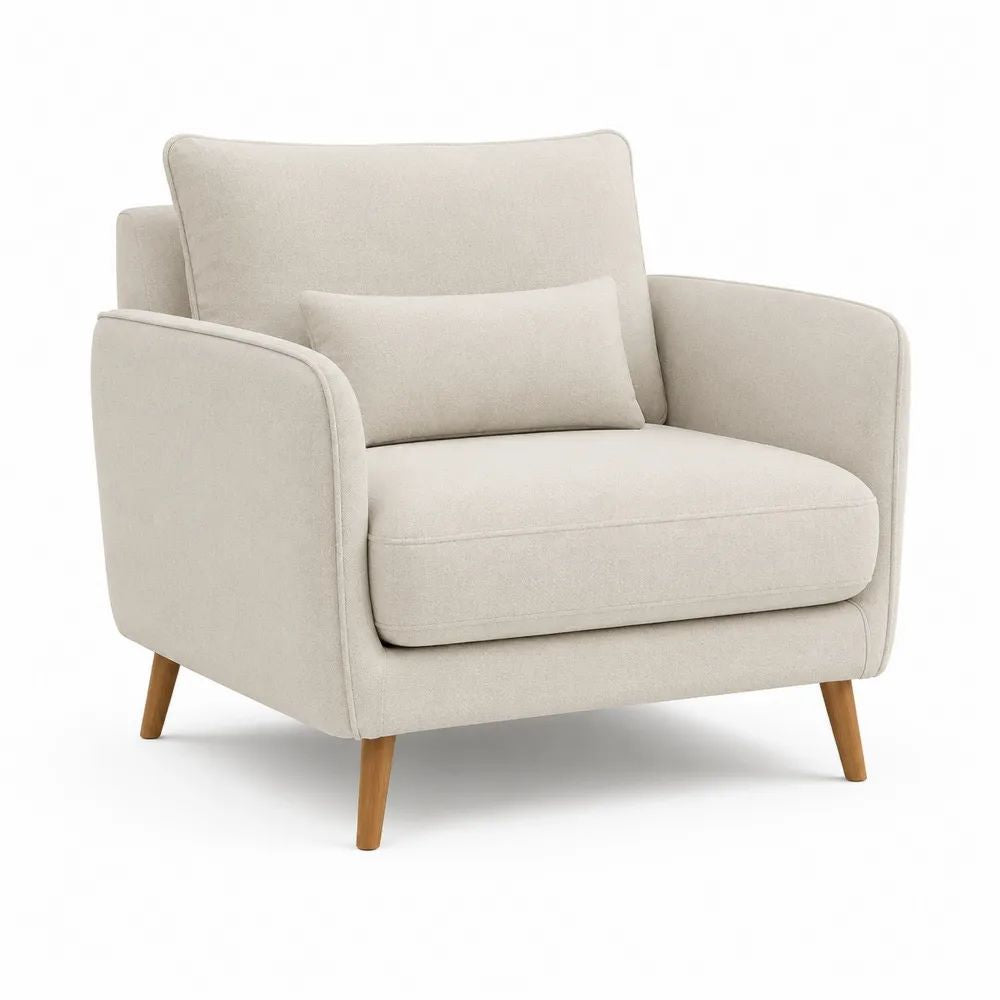 Sessel 80 x 85 x 90 cm mit Polyesterbezug in Beige und Holzfüßen