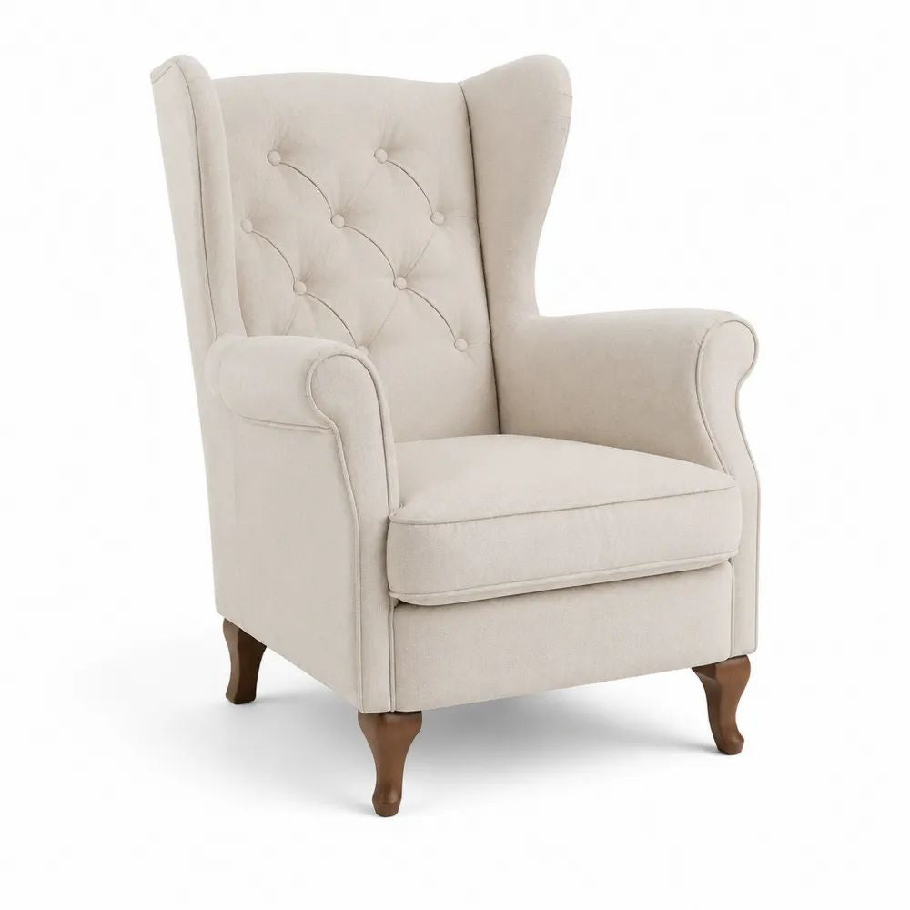 Ohrensessel 85 x 90 x 105 cm Beige mit Stoffbezug, gepolsterter Rückenlehne und Holzbeinen