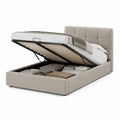 Stauraumbett 160 x 200 cm Polsterbett Stoffbezug Beige mit Bettkasten und gepolstertem Kopfteil