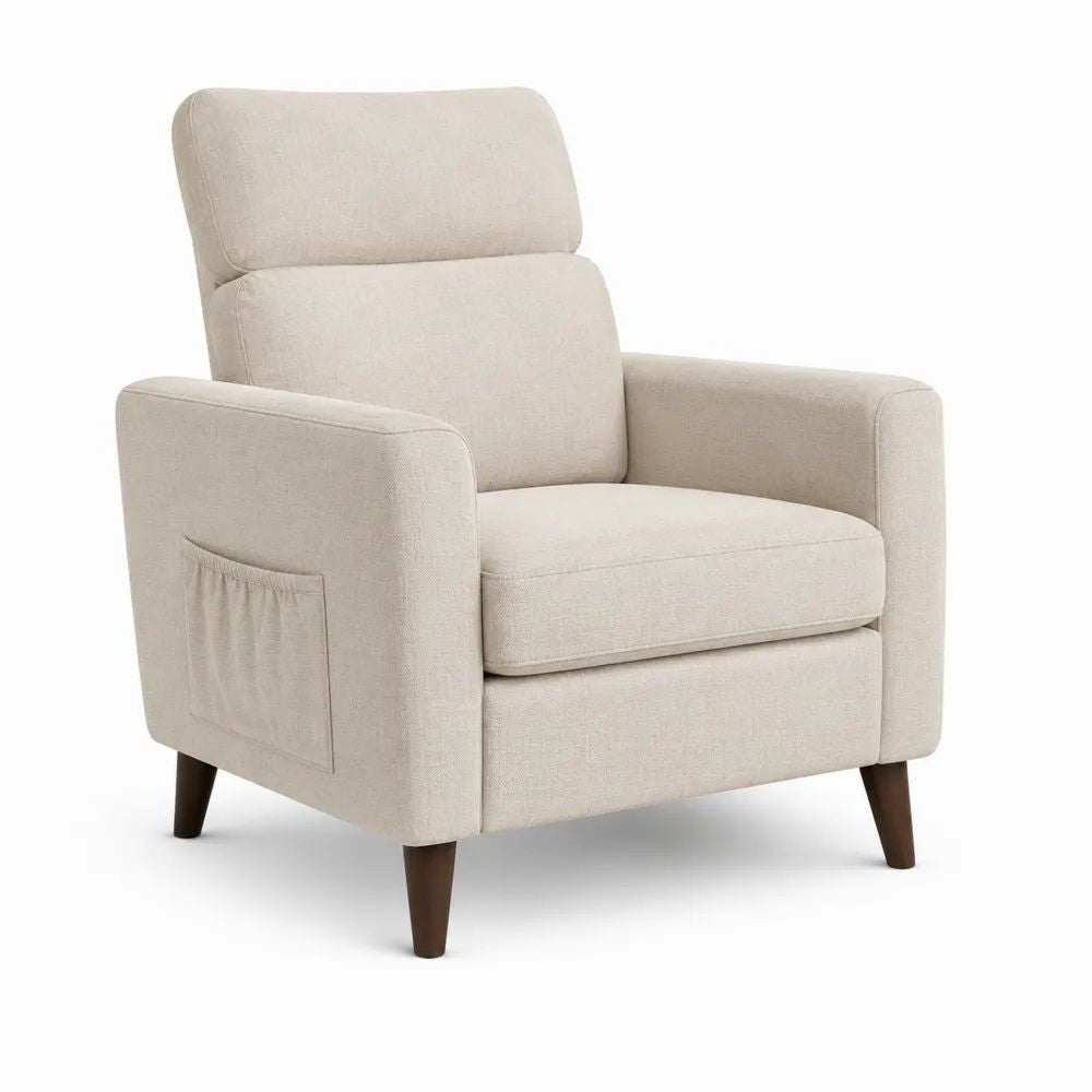 Sessel 80 x 85 x 95 cm mit Polyesterbezug Beige und Holzfüßen