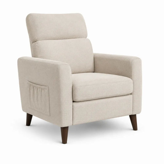 Sessel 80 x 85 x 95 cm mit Polyesterbezug Beige und Holzfüßen