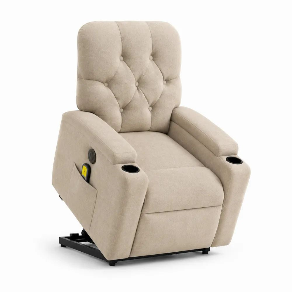 Relaxsessel 80 x 90 x 105 cm Beige mit elektrischer Liegefunktion, Fußstütze und Stoffbezug
