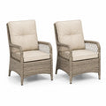 Gartenstuhl Set 2-teilig Beige Polyrattan Geflecht mit Sitzkissen und Armlehnen