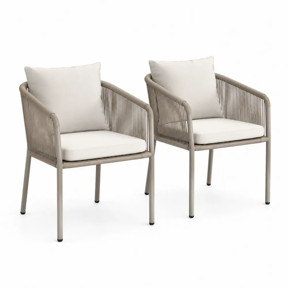 Gartenstuhl Set 2 Stück 60x65x85 cm Beige Seilgeflecht mit Sitzkissen
