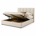 Stauraumbett 160 x 200 cm Polsterbett mit Polyesterbezug in Beige, Bettkasten und gepolstertem Kopfteil