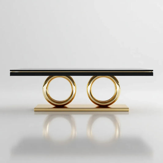 Esstisch Schwarz Gold 180 x 90 x 75 cm Sicherheitsglas Edelstahl Rechteckig
