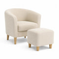 Sessel mit Hocker 75 x 85 x 85 cm Polyesterbezug Beige mit Holzfüßen