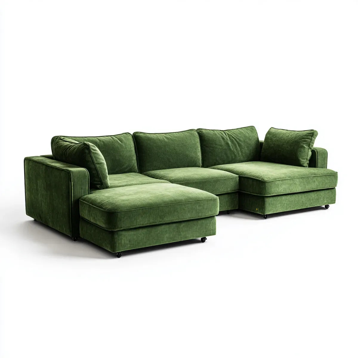 Ecksofa mit Recamiere Grün aus Polyester-Cord 300 x 180 x 85 cm