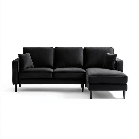 Ecksofa mit Recamiere rechts Schwarz 240 x 155 x 85 cm Polyester Samt