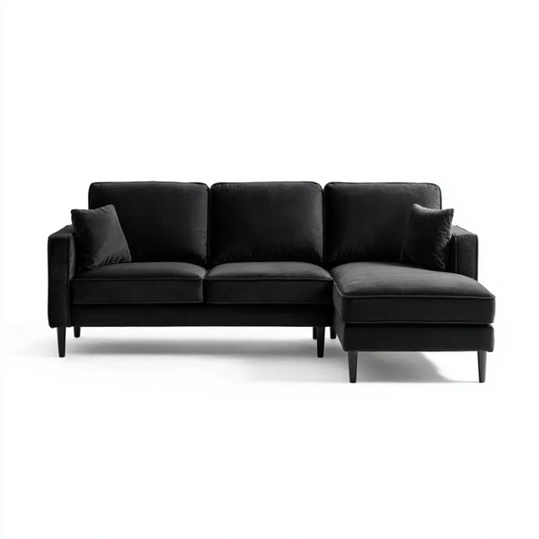 Ecksofa mit Recamiere rechts Schwarz 240 x 155 x 85 cm Polyester Samt