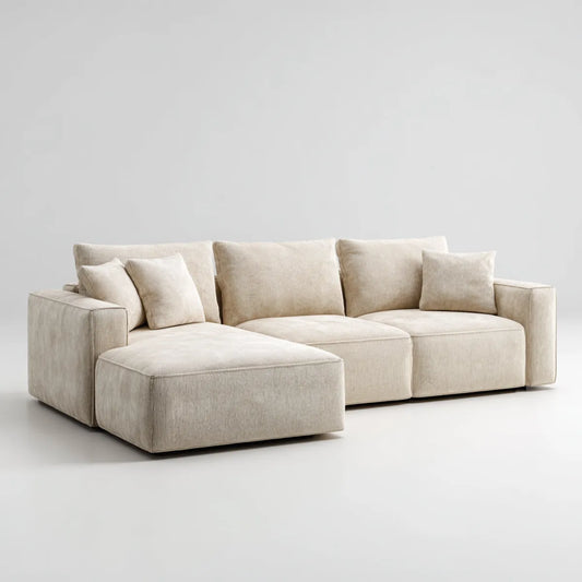 Ecksofa mit Recamiere links Beige 270 x 170 x 85 cm Cord aus Polyester