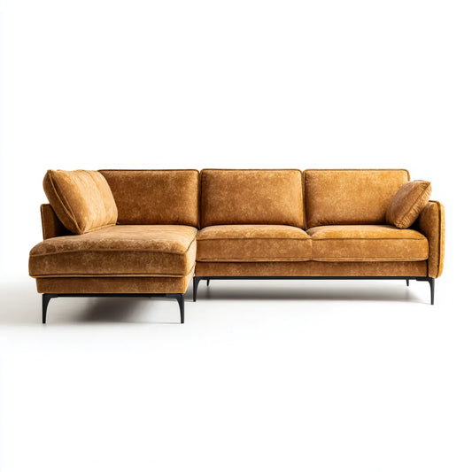 Ecksofa mit Recamiere links Cognac 280 x 160 x 85 cm Polyester-Samt L-Form