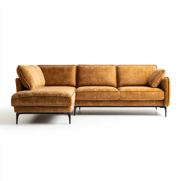 Ecksofa mit Recamiere links Cognac 280 x 160 x 85 cm Polyester-Samt L-Form