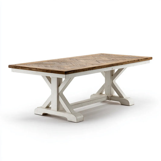 Esstisch rechteckig Natur Weiß 200 x 100 x 76 cm Kiefernholz Massivholz