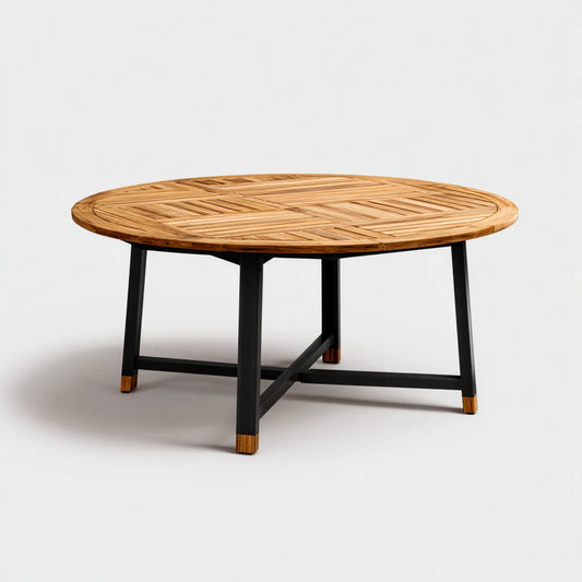 Runder Esstisch Natur Schwarz 120 x 120 x 75 cm Massivholz Stahl