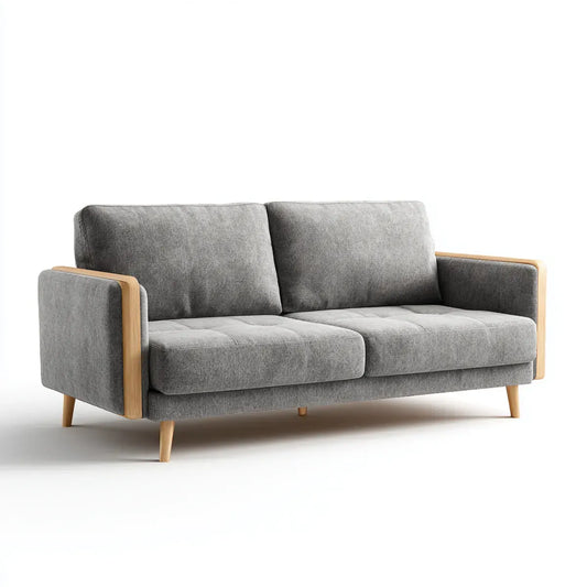 2-Sitzer Sofa Grau mit Polyesterbezug und Massivholzdetails 160 x 82 x 84 cm