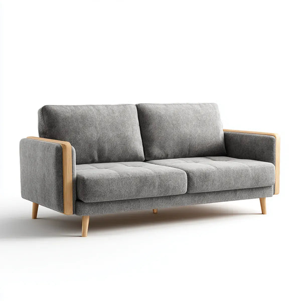 2-Sitzer Sofa Grau mit Polyesterbezug und Massivholzdetails 160 x 82 x 84 cm