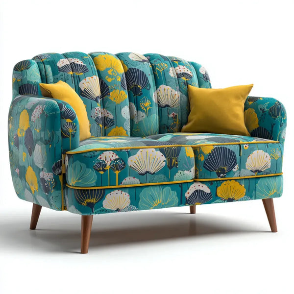 2-Sitzer Sofa Türkis Gelb Polyester-Samt Rechteckig 145 x 82 x 92 cm